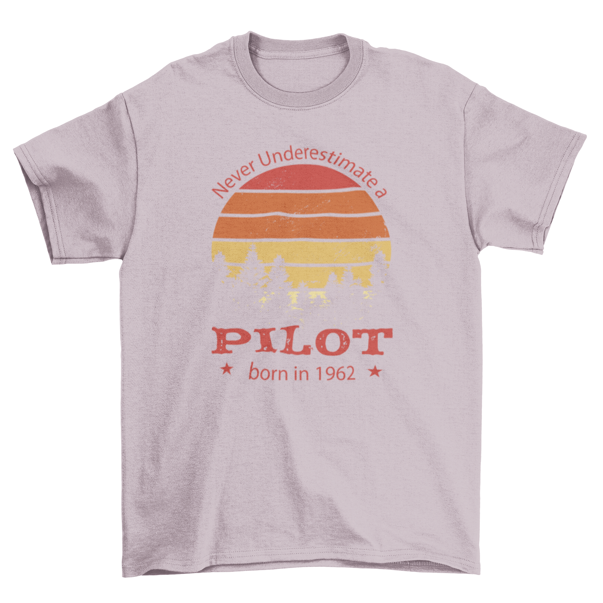 Forest in retro sunset t-shirt featuring a vibrant sunset design and a pilot quote.