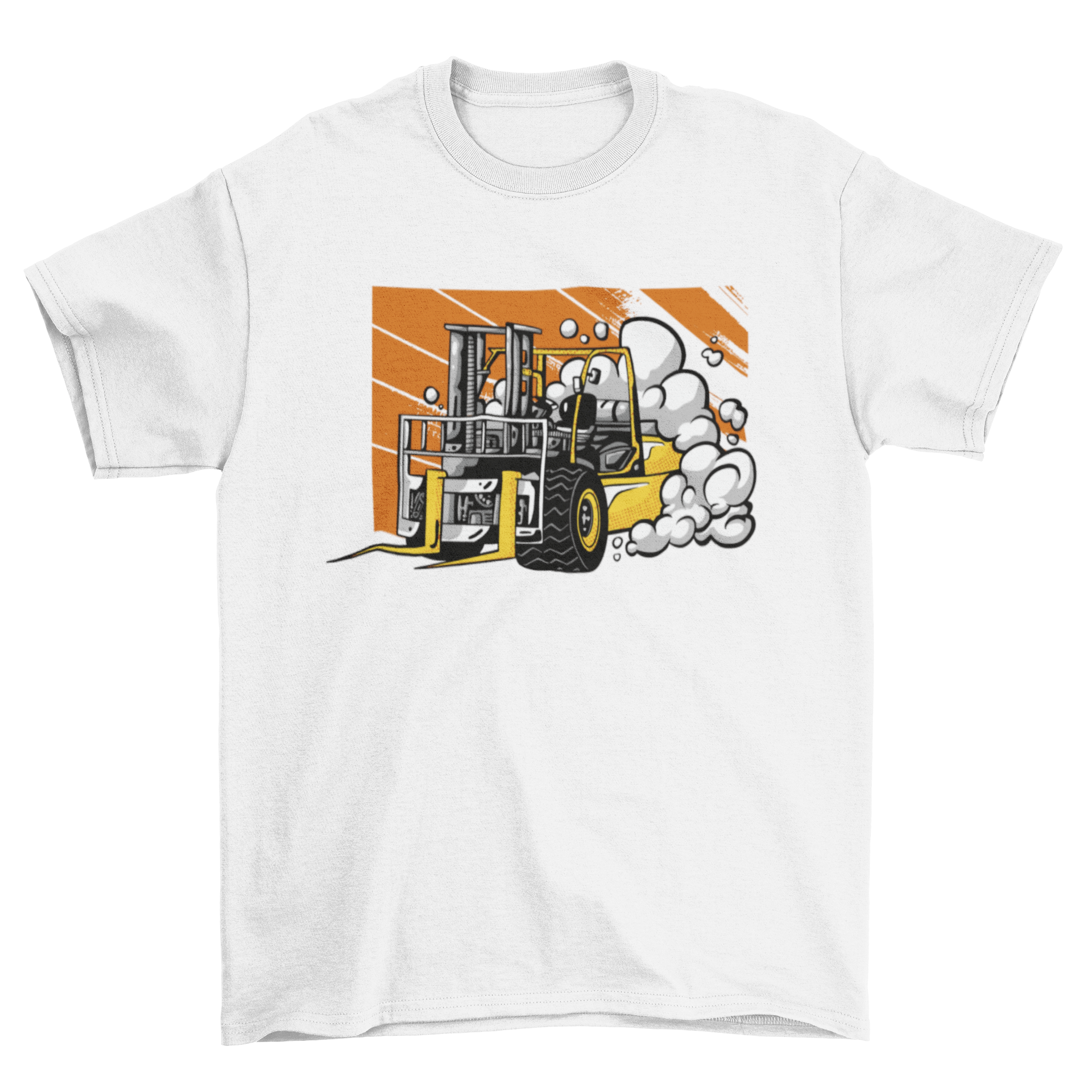 A stylish t-shirt featuring a detailed illustration of a forklift truck, perfect for enthusiasts and casual wear.