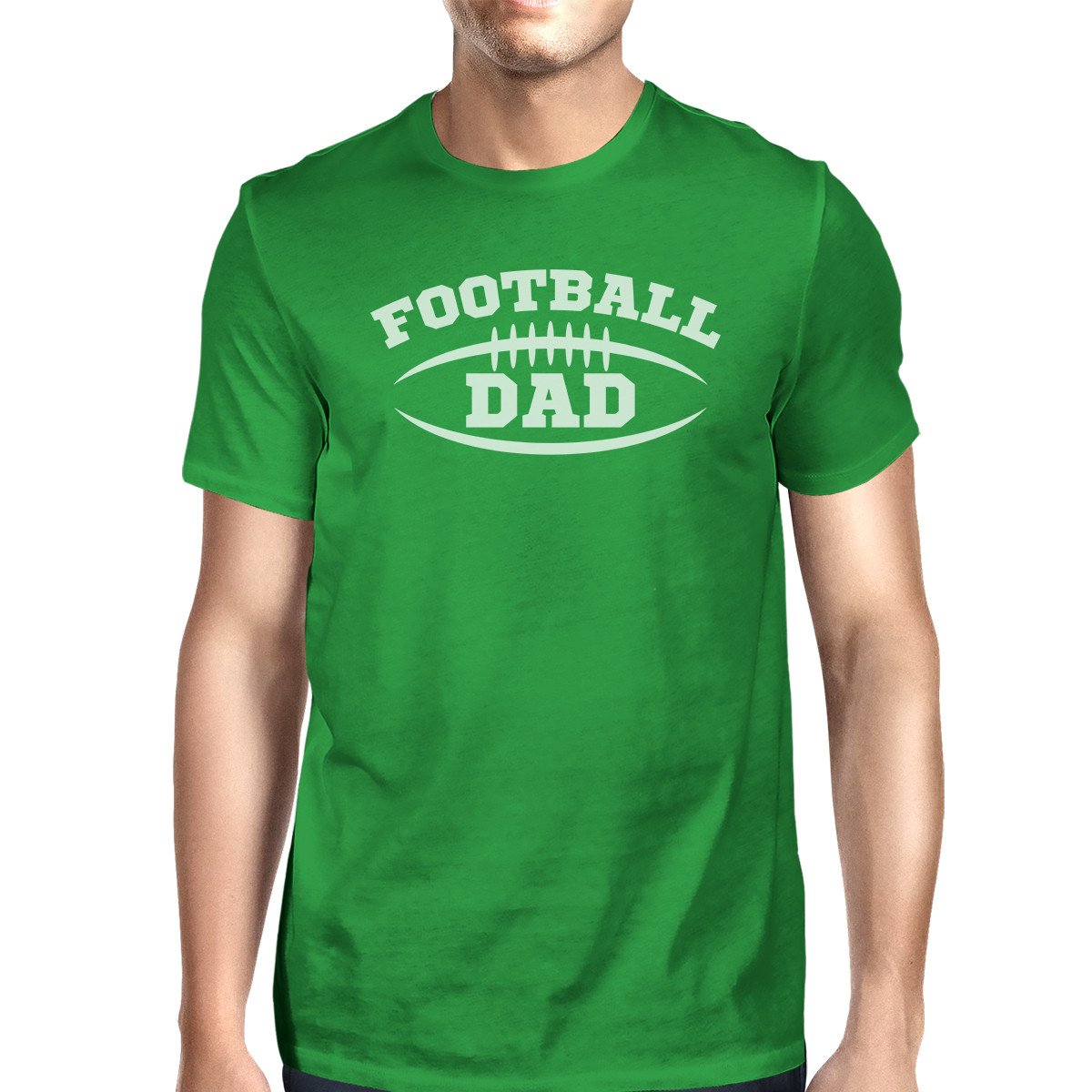 Football Dad Men's Green Funny Design Tee, showcasing a humorous graphic perfect for Father's Day gifts.