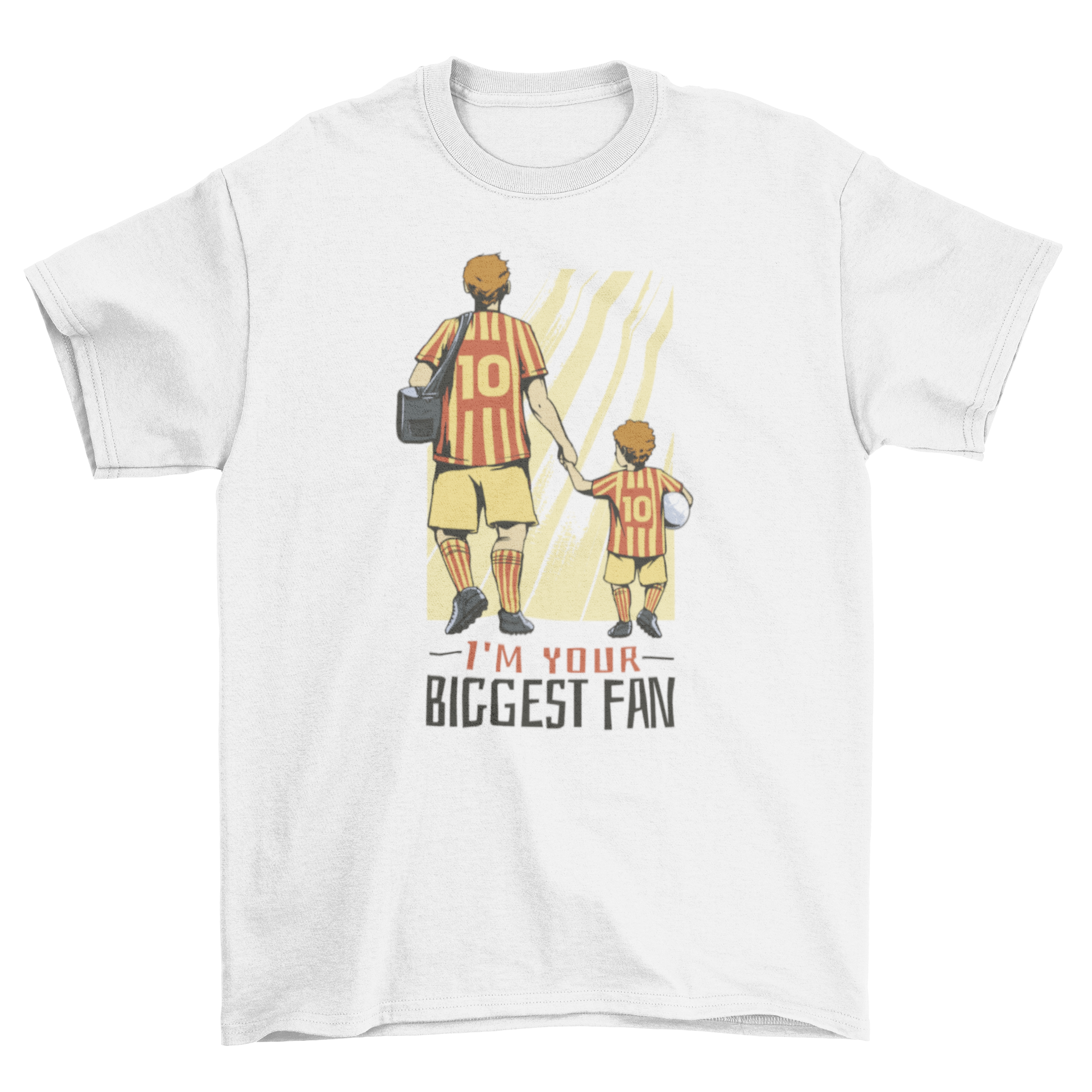 A cute t-shirt featuring a father and son in football uniforms with the quote 'I'm your biggest fan'.