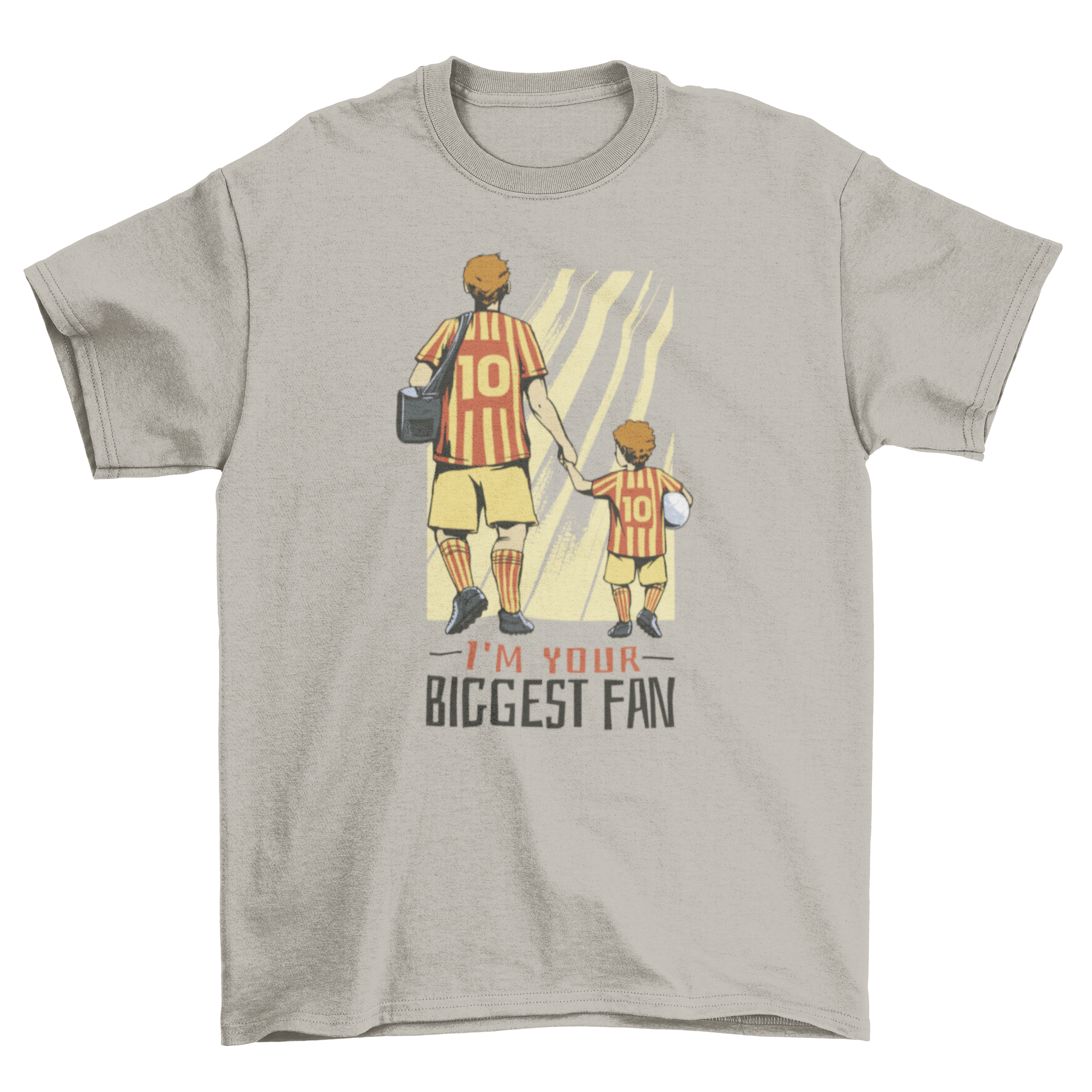 A cute t-shirt featuring a father and son in football uniforms with the quote 'I'm your biggest fan'.