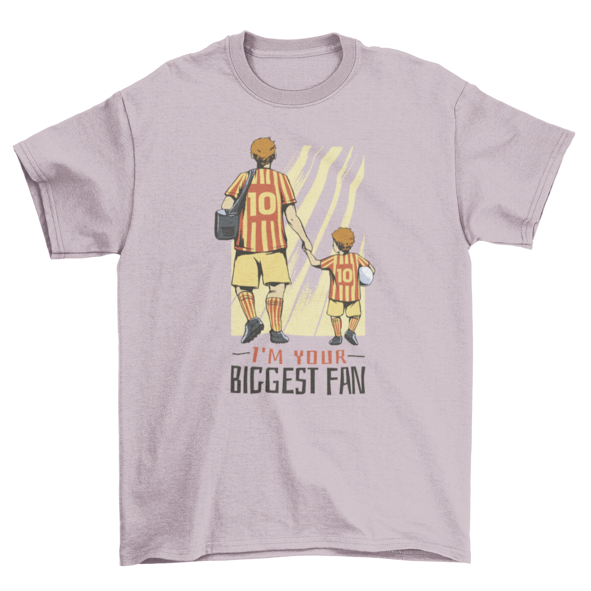 A cute t-shirt featuring a father and son in football uniforms with the quote 'I'm your biggest fan'.