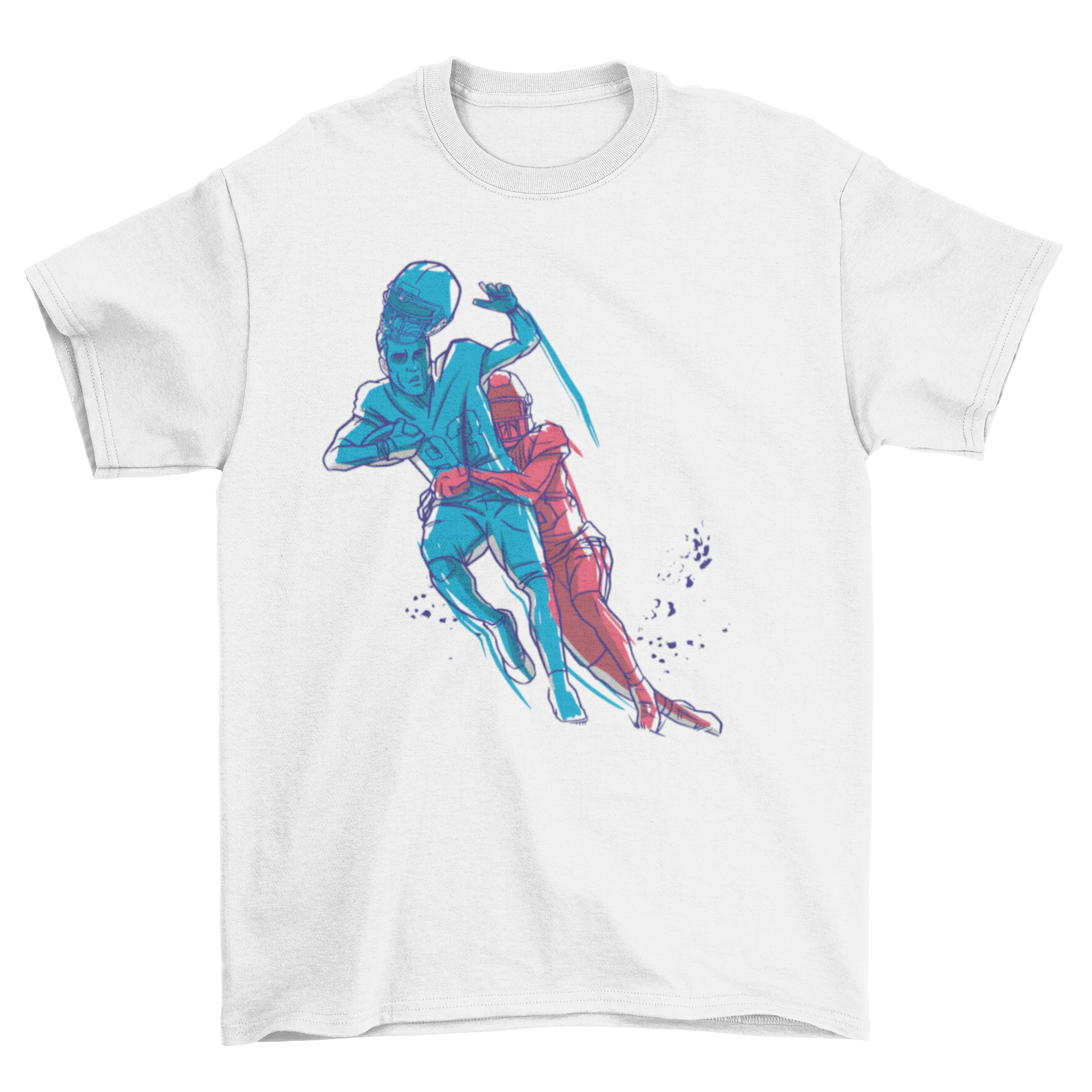 Football player tackle design t-shirt showcasing athletic action.