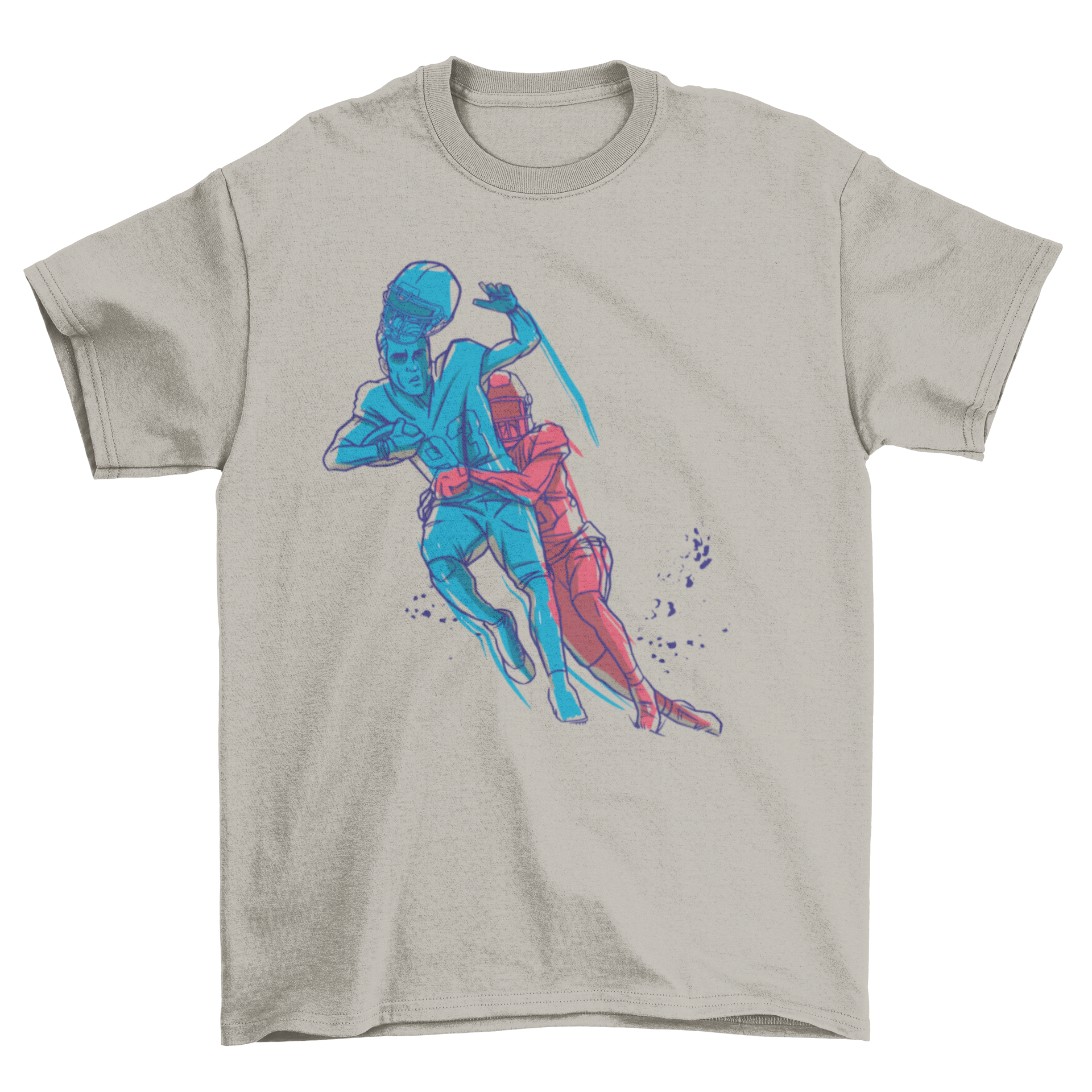 Football player tackle design t-shirt showcasing athletic action.