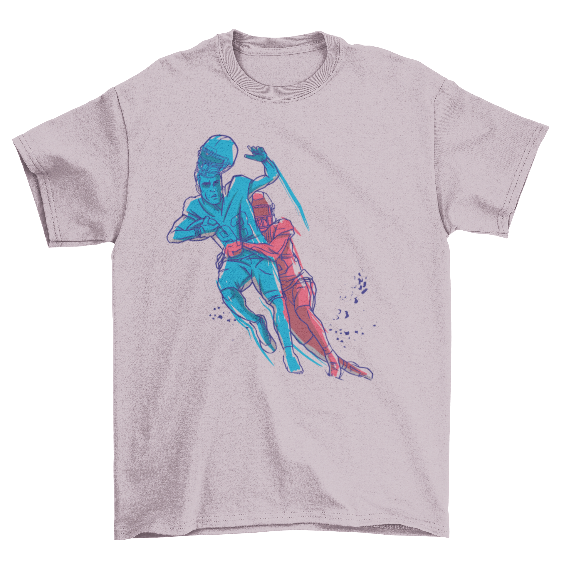 Football player tackle design t-shirt showcasing athletic action.