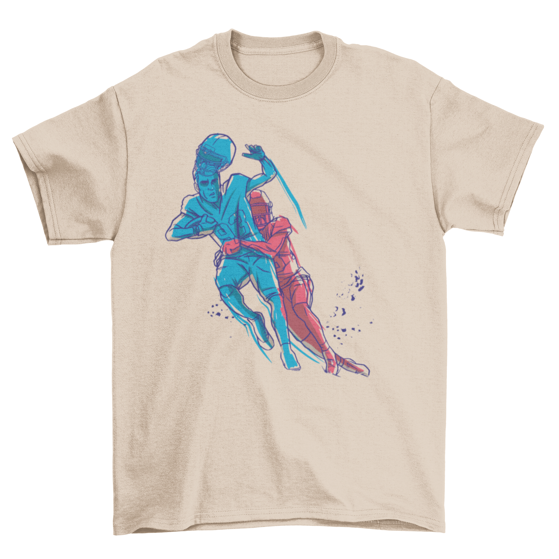 Football player tackle design t-shirt showcasing athletic action.