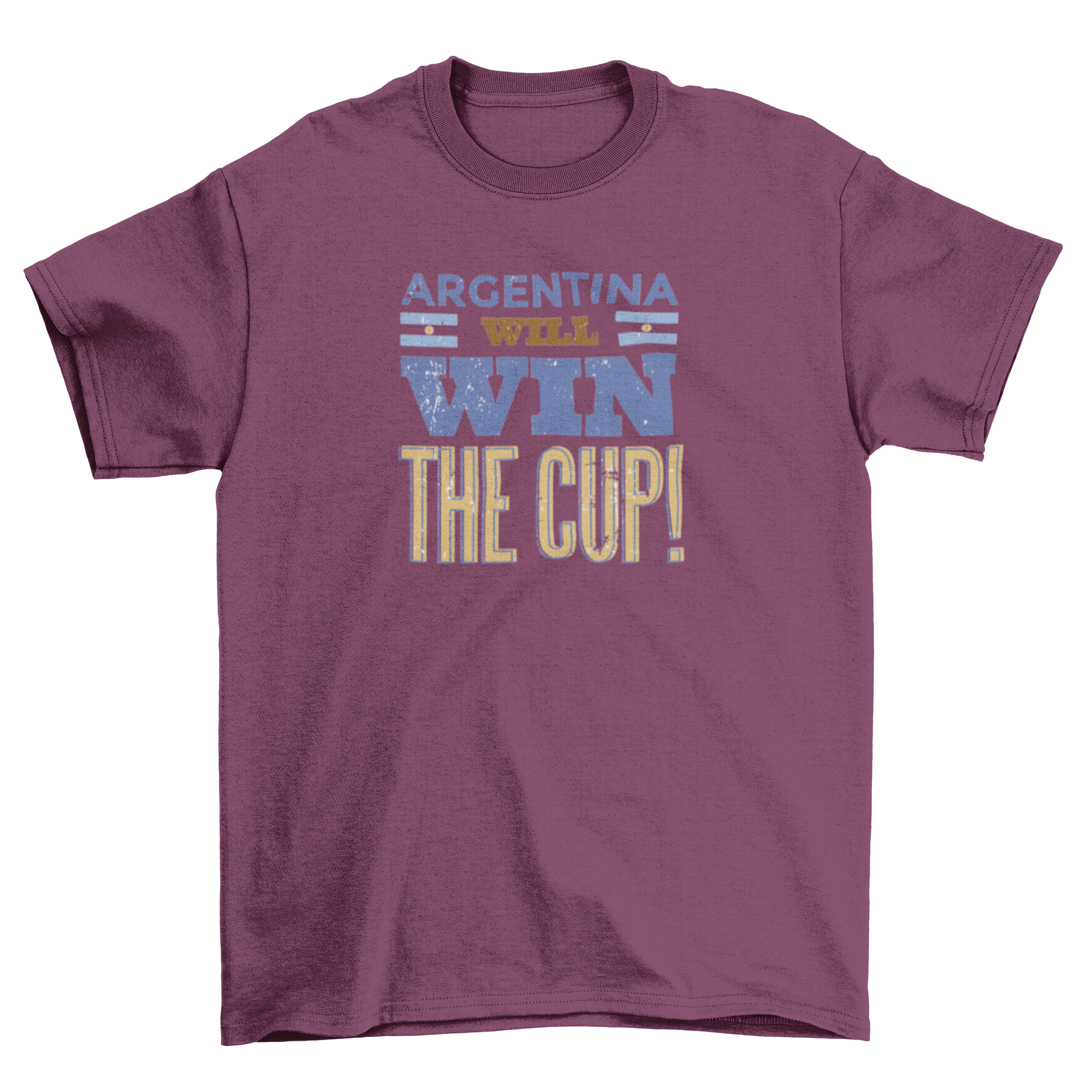 Football t-shirt featuring the quote 'Argentina will win the Cup!' in vibrant colors, perfect for soccer fans.