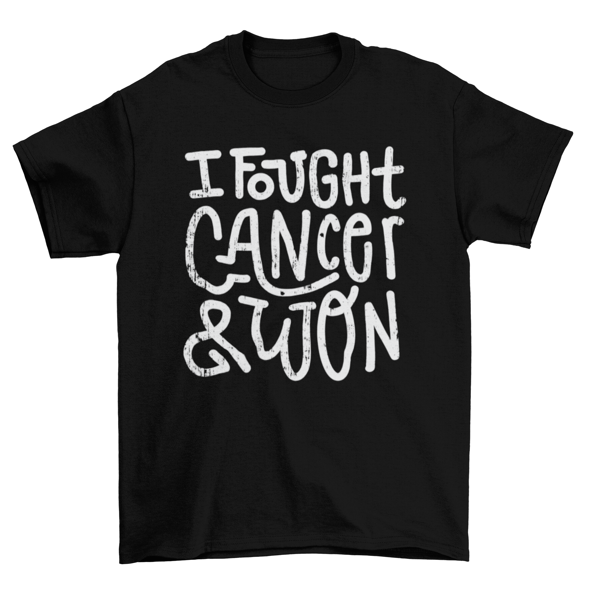 Fought cancer t-shirt featuring the quote 'I fought cancer & won' in bold lettering.