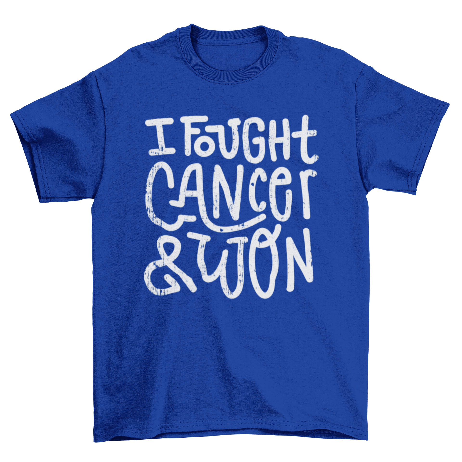 Fought cancer t-shirt featuring the quote 'I fought cancer & won' in bold lettering.