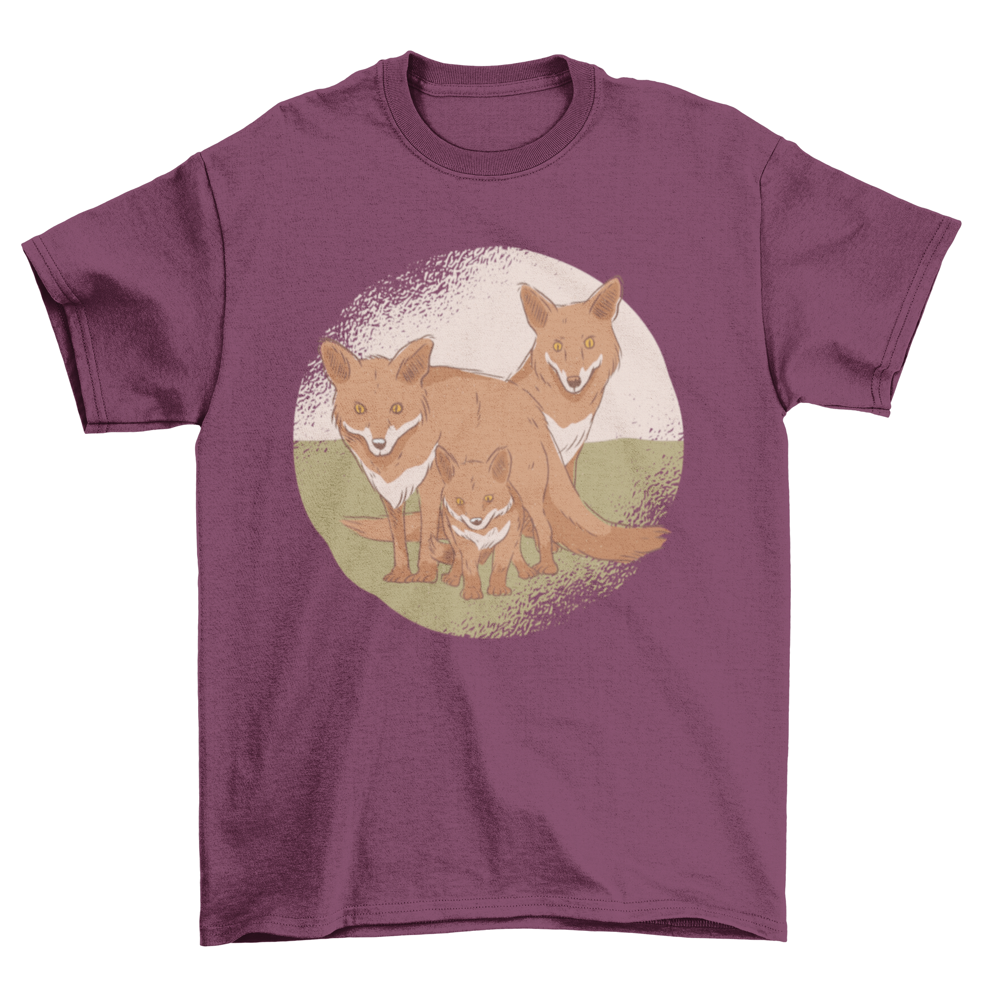 A Fox Family T-Shirt featuring hand-drawn illustrations of fox parents and a baby fox, showcasing love and care.