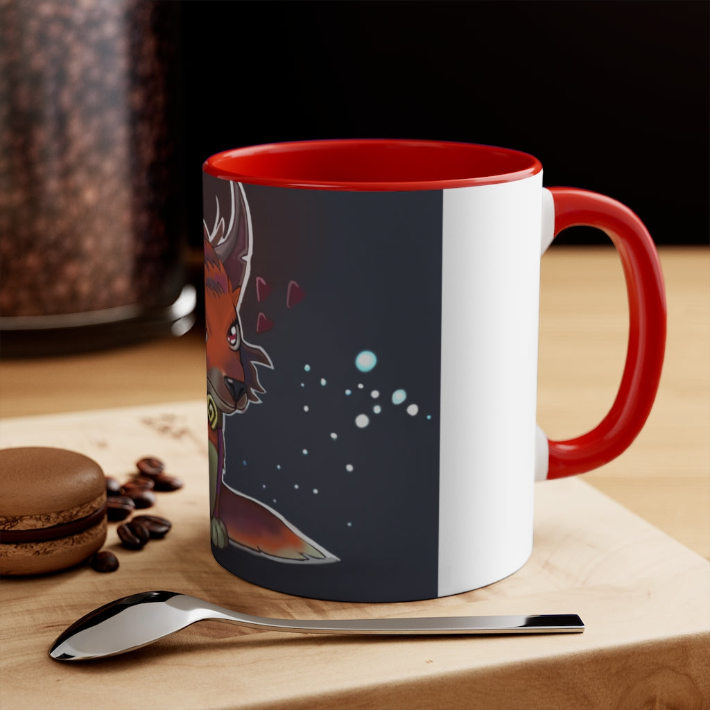 Foxxy Accent Mug showcasing a two-tone design with a white exterior and a vibrant colored interior, available in multiple sizes.