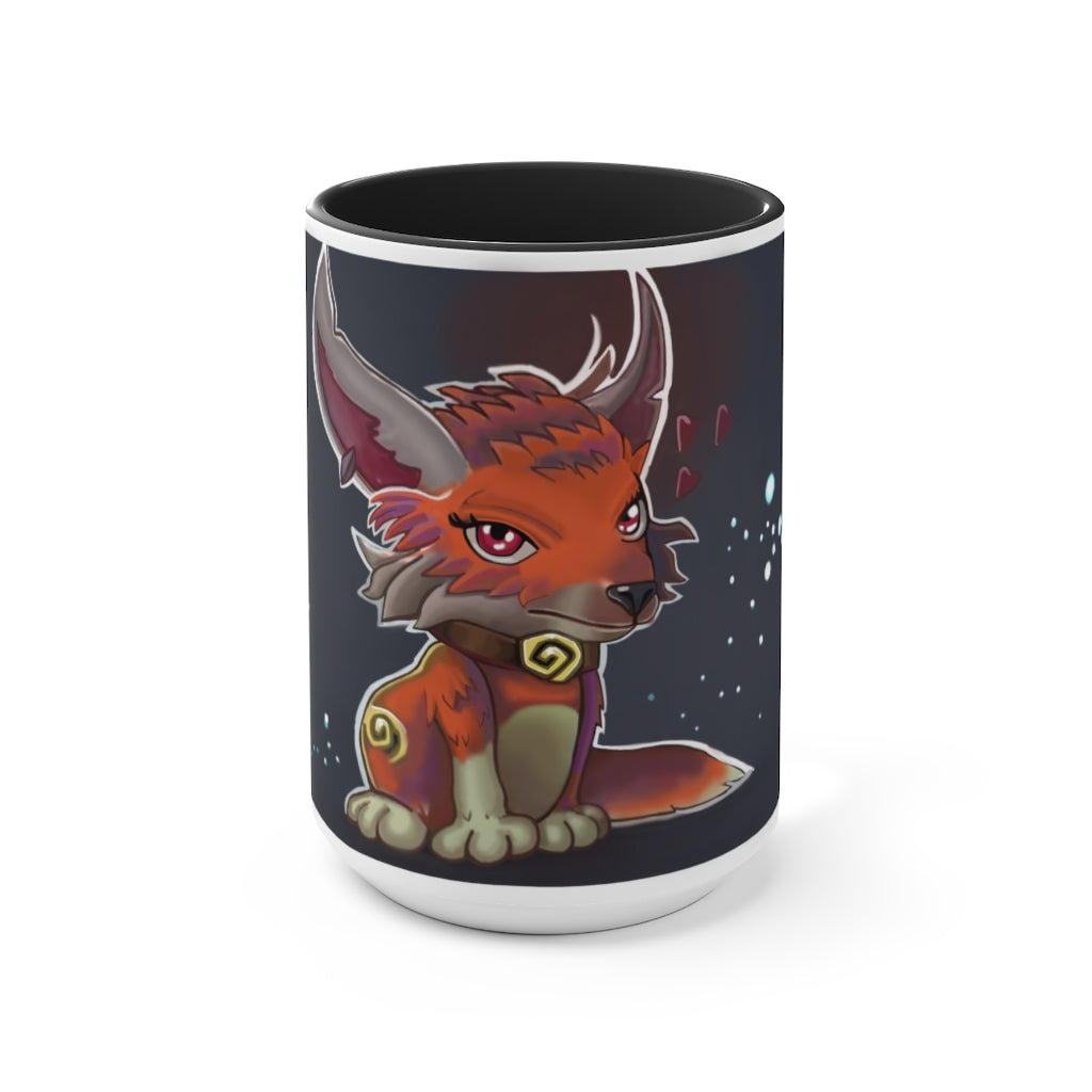 Foxxy Accent Mug showcasing a two-tone design with a white exterior and a vibrant colored interior, available in multiple sizes.