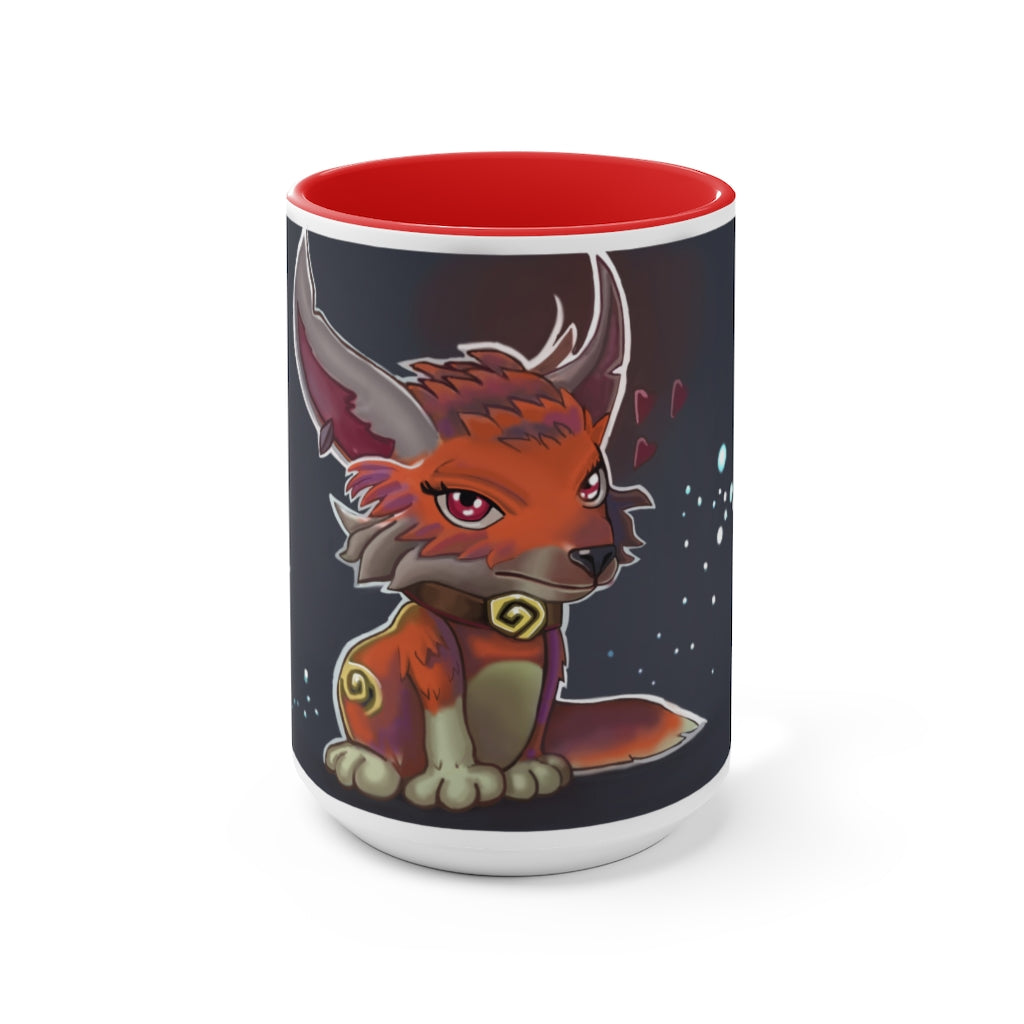 Foxxy Accent Mug showcasing a two-tone design with a white exterior and a vibrant colored interior, available in multiple sizes.