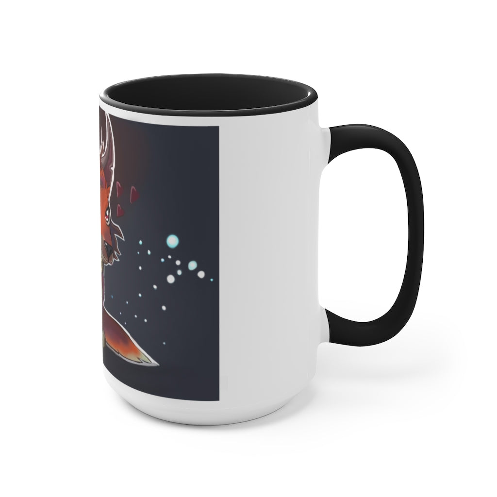 Foxxy Accent Mug showcasing a two-tone design with a white exterior and a vibrant colored interior, available in multiple sizes.