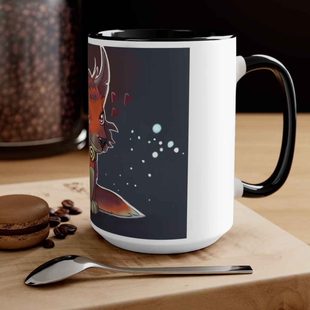 Foxxy Accent Mug showcasing a two-tone design with a white exterior and a vibrant colored interior, available in multiple sizes.