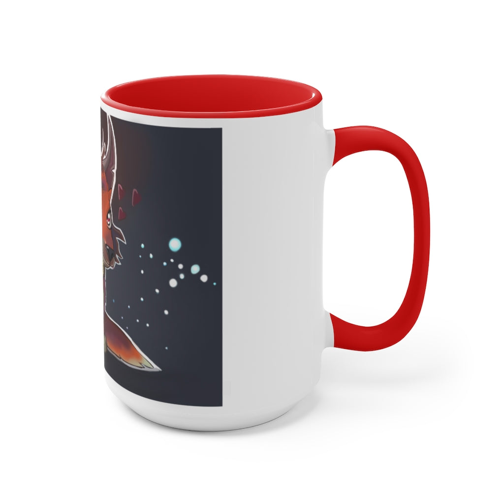 Foxxy Accent Mug showcasing a two-tone design with a white exterior and a vibrant colored interior, available in multiple sizes.