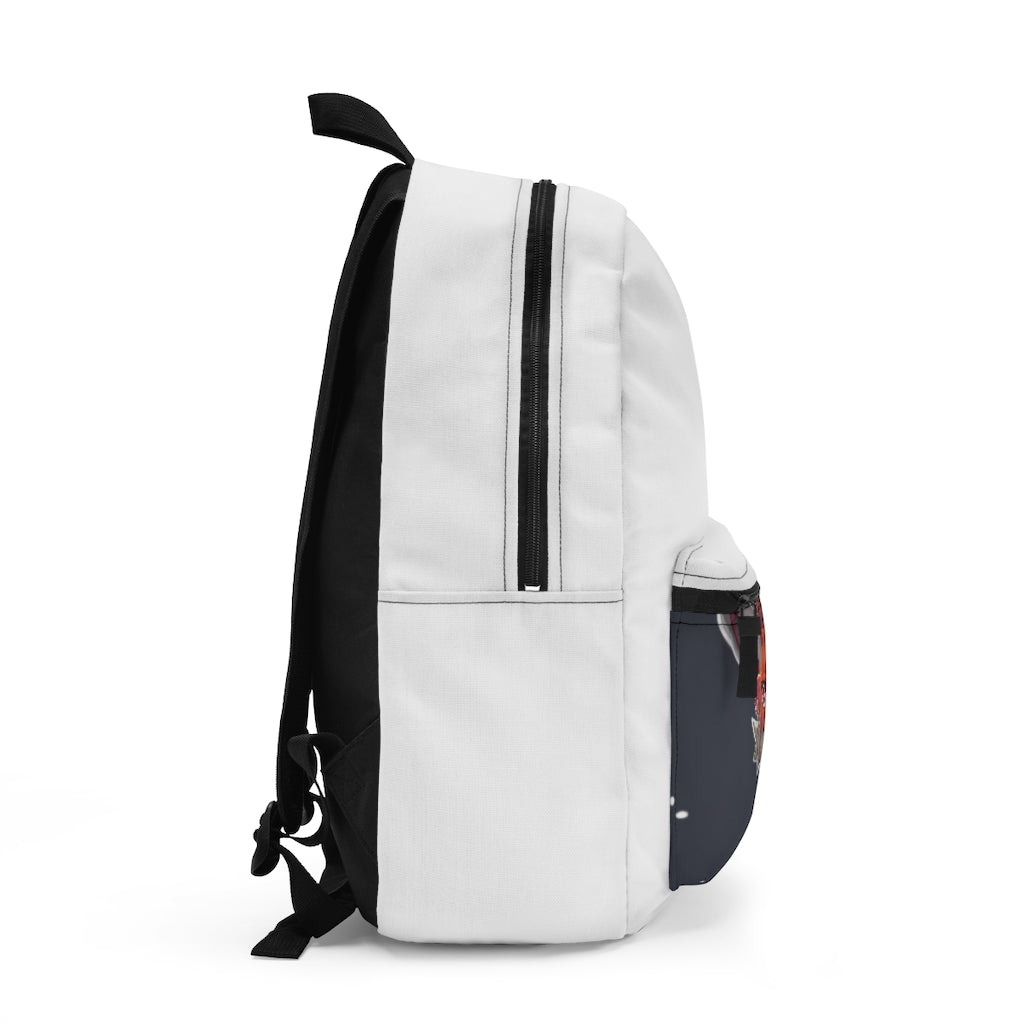 Foxxy Backpack made in USA, featuring durable spun polyester, adjustable straps, and waterproof design.