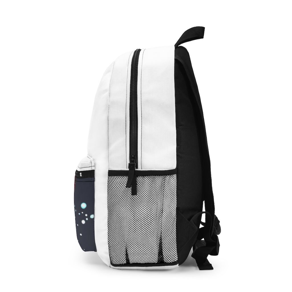 Foxxy Backpack made in USA, featuring durable spun polyester, adjustable straps, and waterproof design.