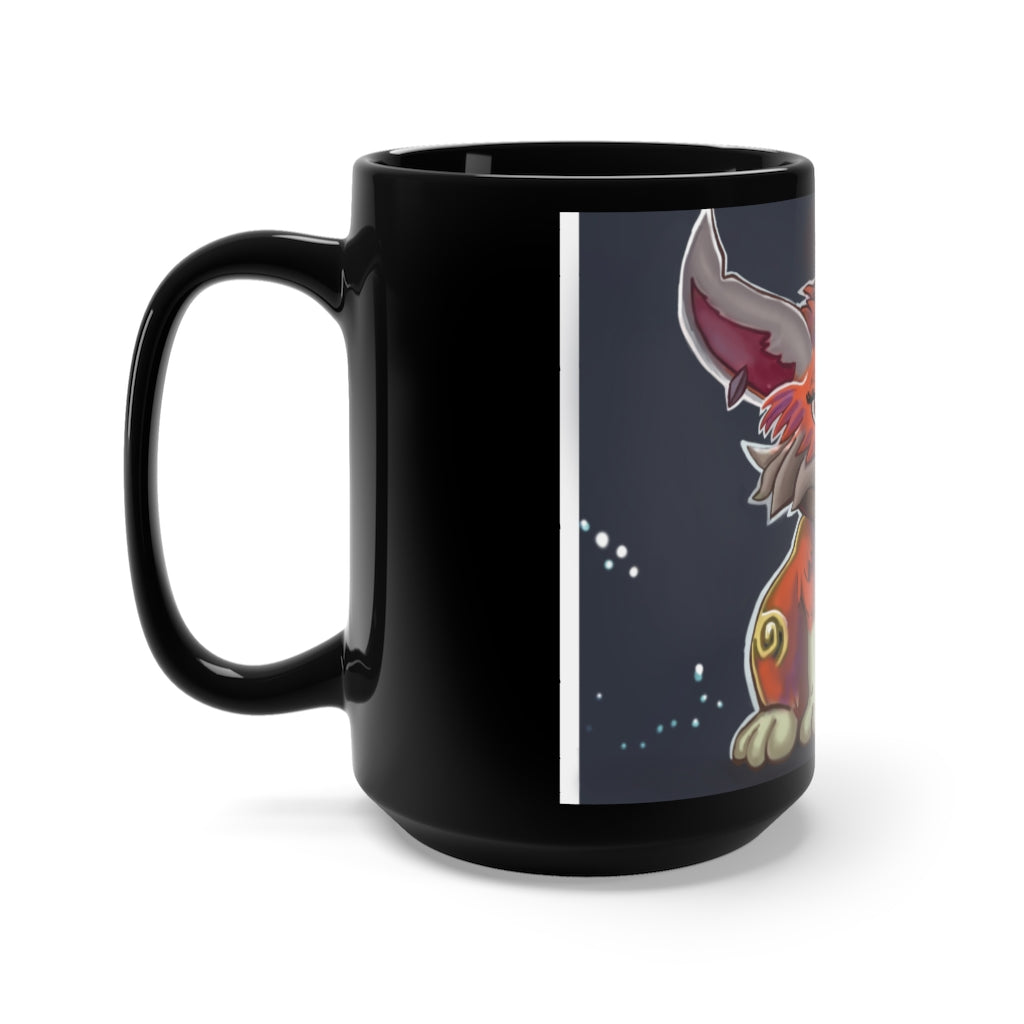 Foxxy Black Mug 15oz, a stylish black ceramic mug with a C-handle, perfect for coffee and tea lovers.