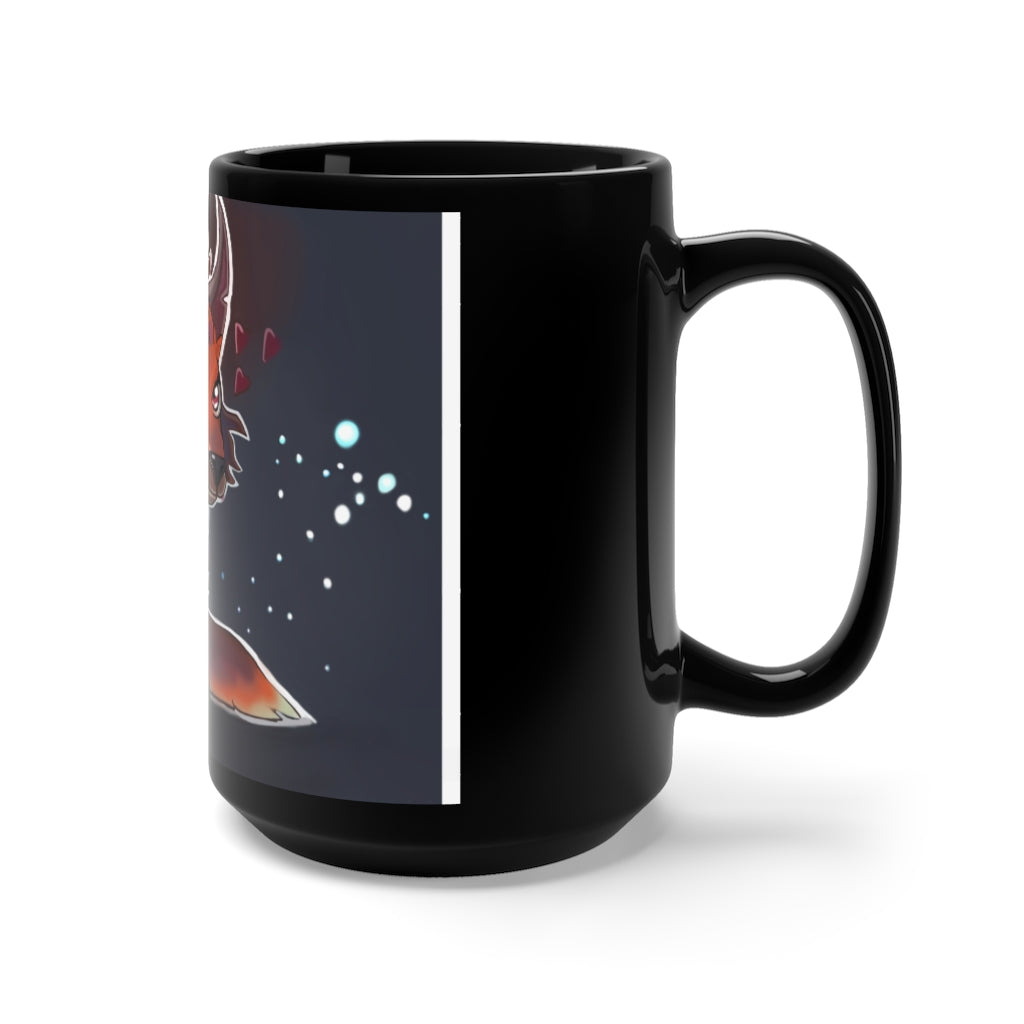 Foxxy Black Mug 15oz, a stylish black ceramic mug with a C-handle, perfect for coffee and tea lovers.