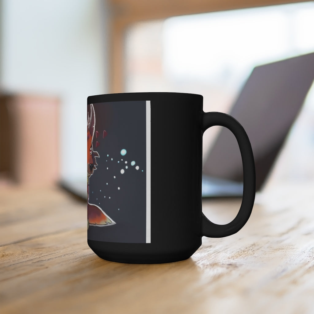 Foxxy Black Mug 15oz, a stylish black ceramic mug with a C-handle, perfect for coffee and tea lovers.