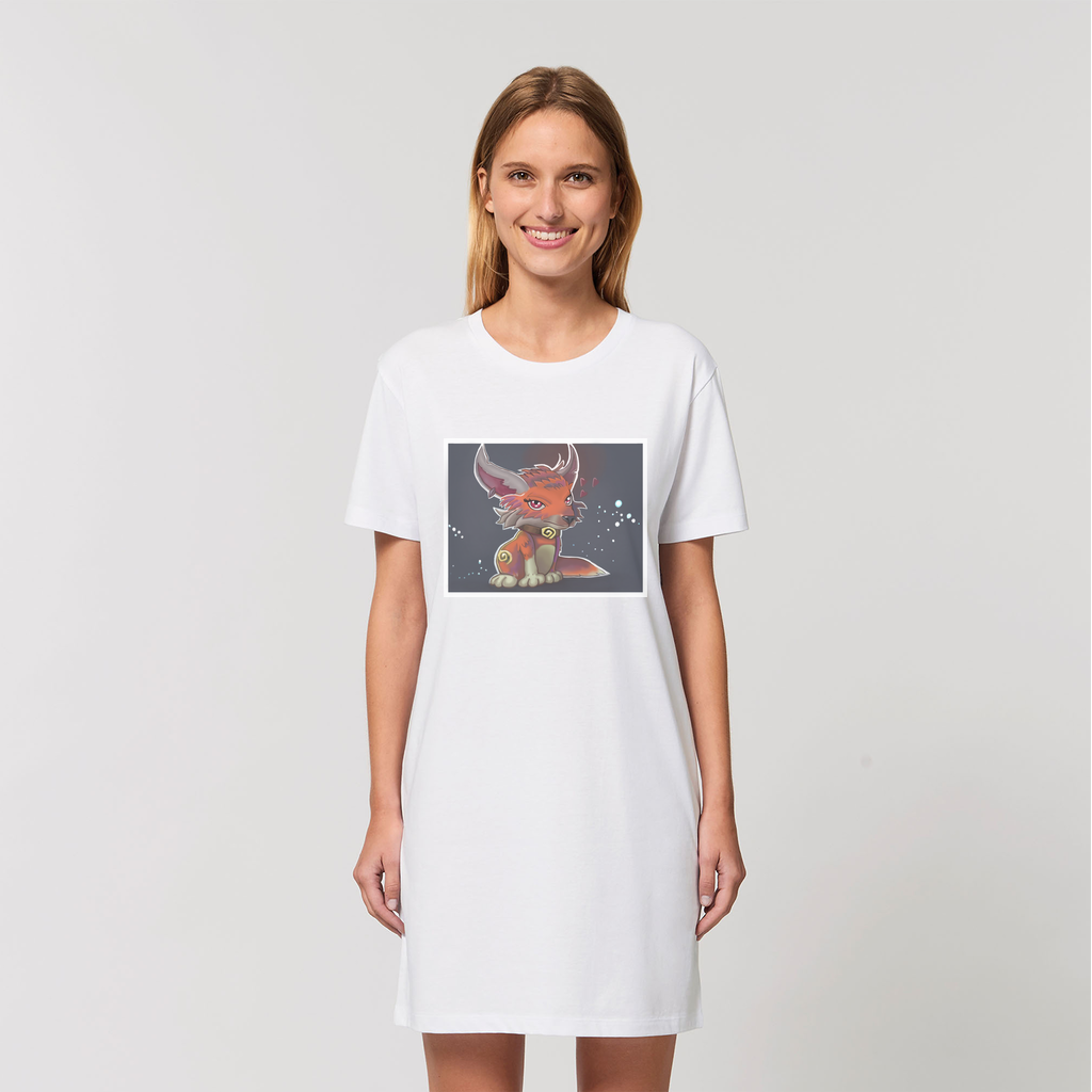 Foxxy Organic T-Shirt Dress made from 100% organic cotton, featuring a stylish set-in sleeve design and soft-hand feel.