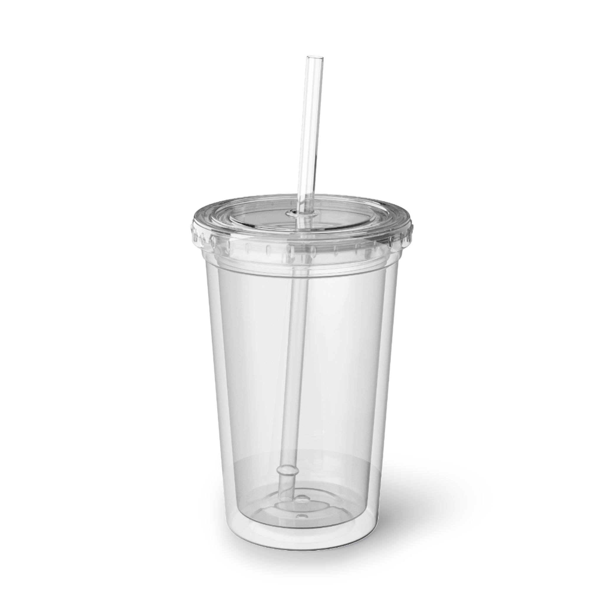 Foxxy Suave Acrylic Cup with double-wall insulation, featuring a plastic lid and straw, perfect for hot and cold beverages.