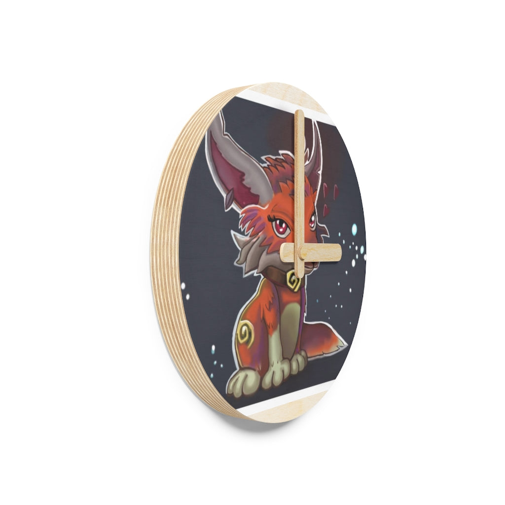 Foxxy Wooden Wall Clock made from sustainable birch plywood, featuring customizable design options and available in two sizes.