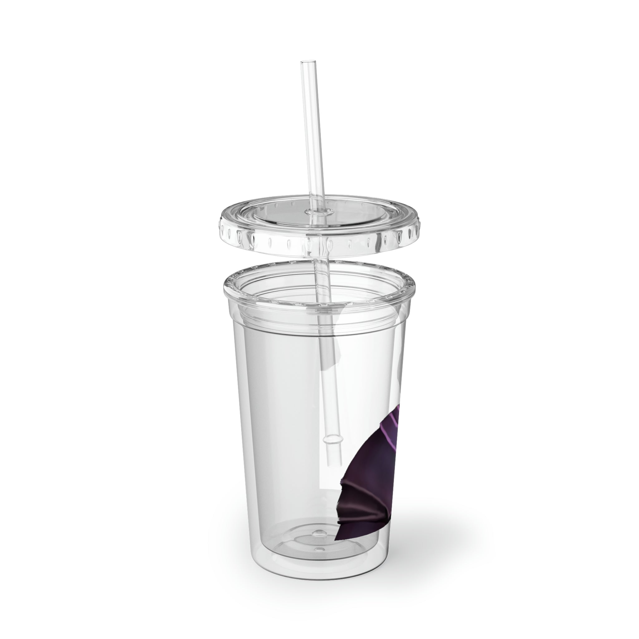 Frair Suave Acrylic Cup in stainless steel with a black plastic cap and straw, showcasing a sleek design for stylish hydration.