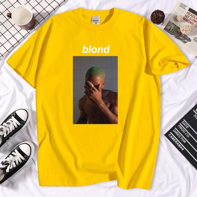 Frank Blond Printed T Shirt featuring a unique design, short sleeves, and O-neck collar, made from high-quality cotton for summer wear.