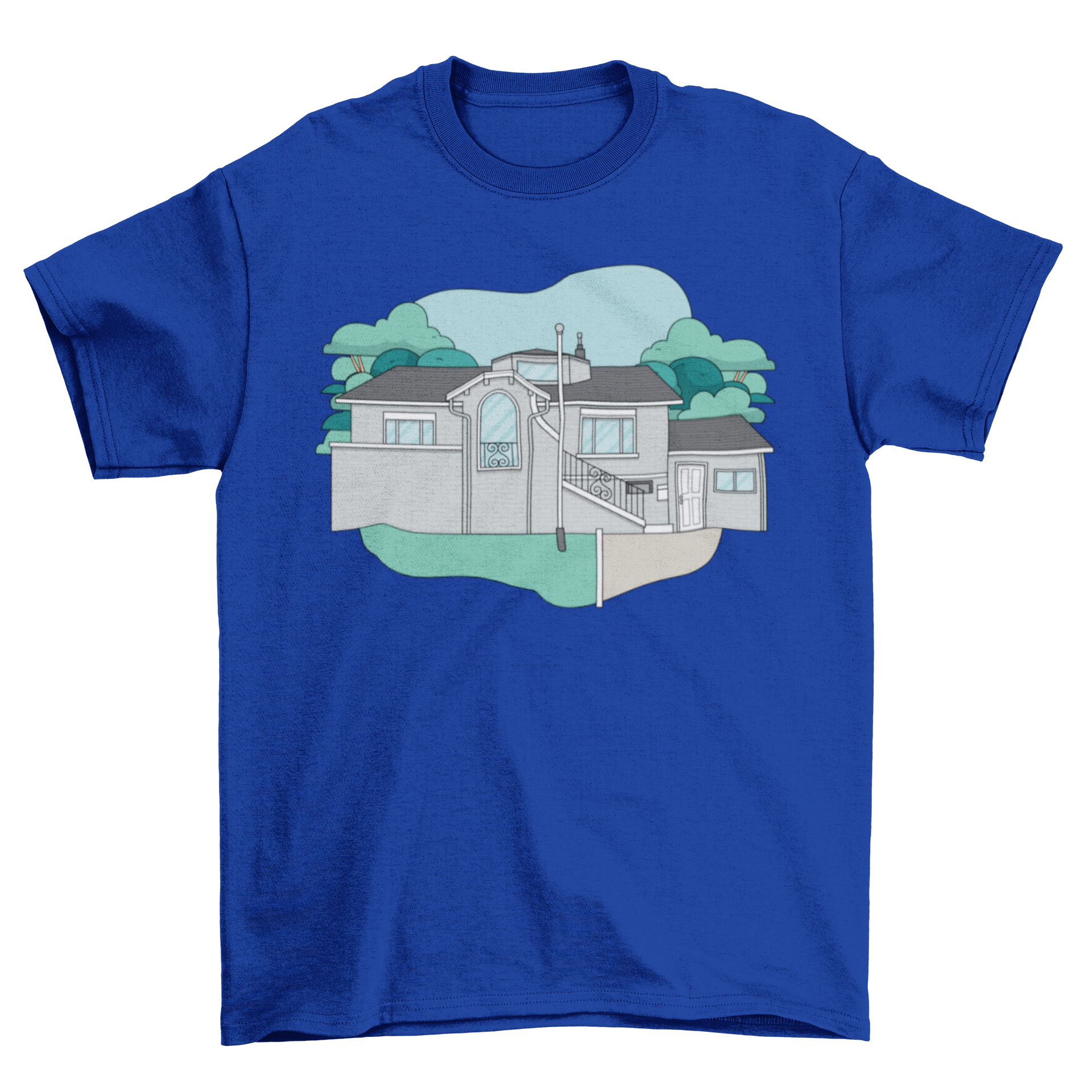 Frat house t-shirt featuring a modern house design, perfect for college students.