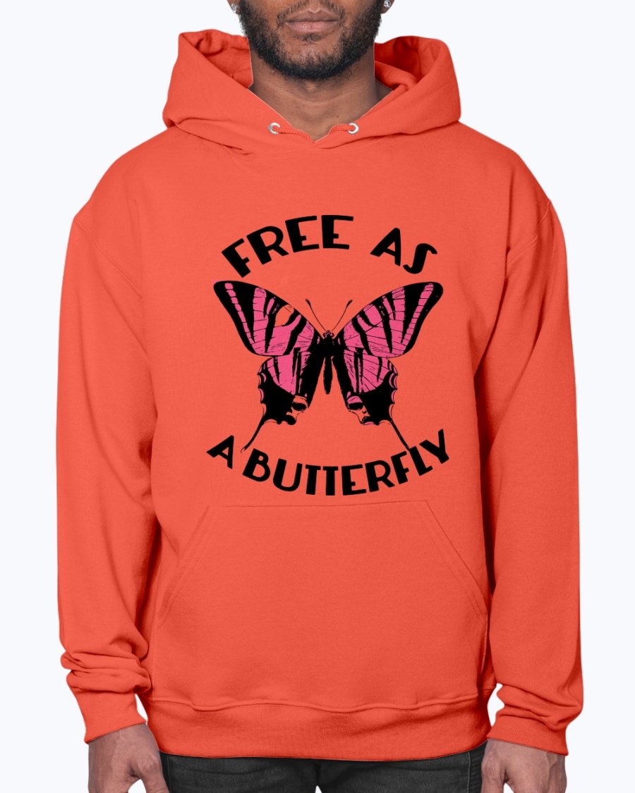 A stylish unisex hoodie featuring a butterfly design, made from soft preshrunk fleece, perfect for animal lovers.