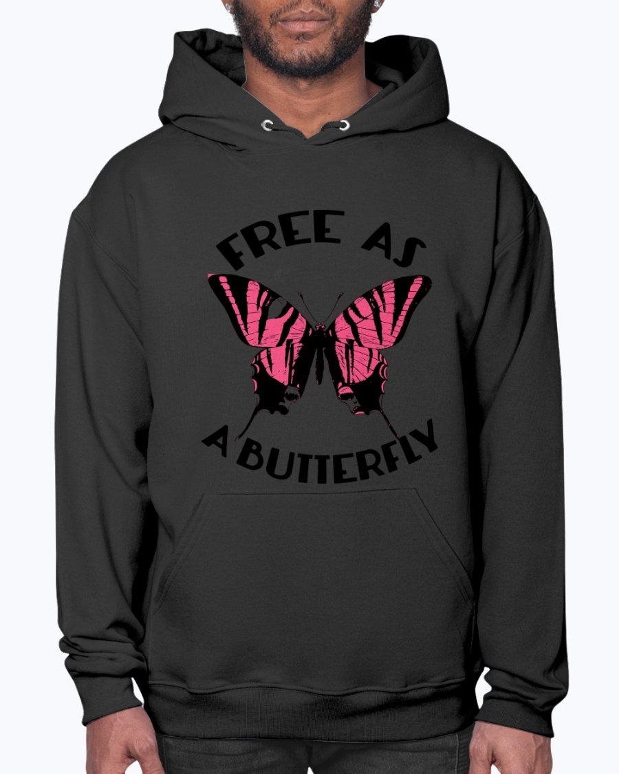 A stylish unisex hoodie featuring a butterfly design, made from soft preshrunk fleece, perfect for animal lovers.