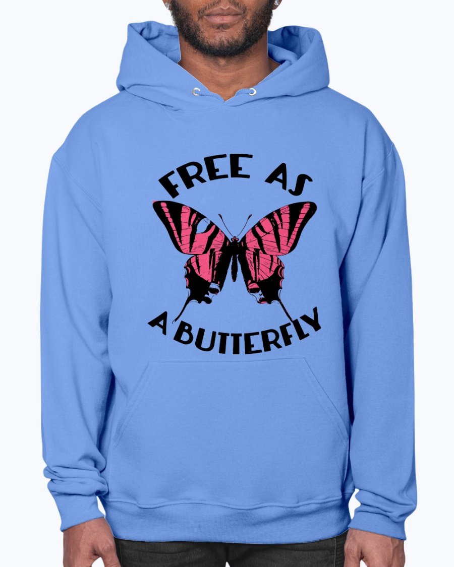 A stylish unisex hoodie featuring a butterfly design, made from soft preshrunk fleece, perfect for animal lovers.