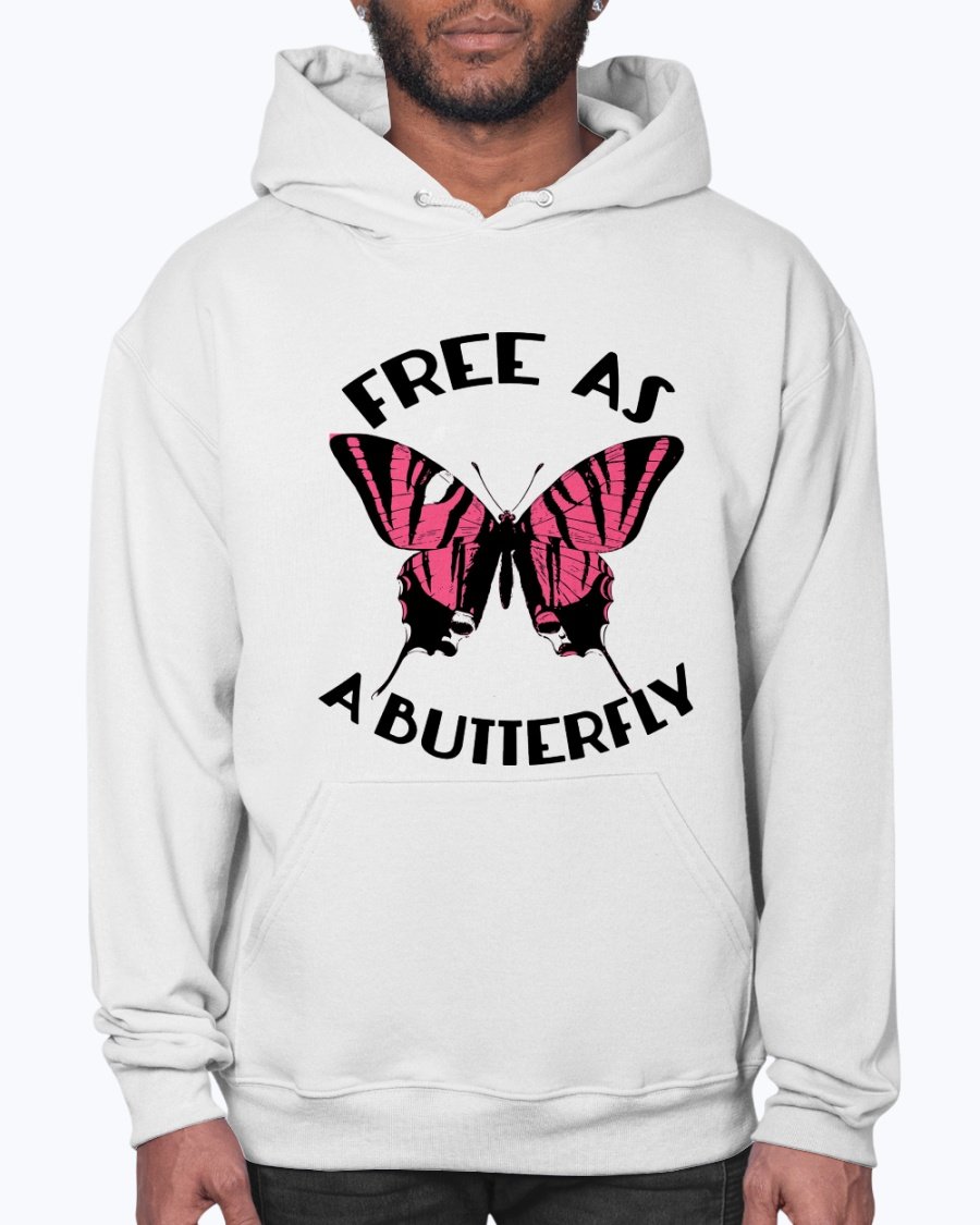 A stylish unisex hoodie featuring a butterfly design, made from soft preshrunk fleece, perfect for animal lovers.