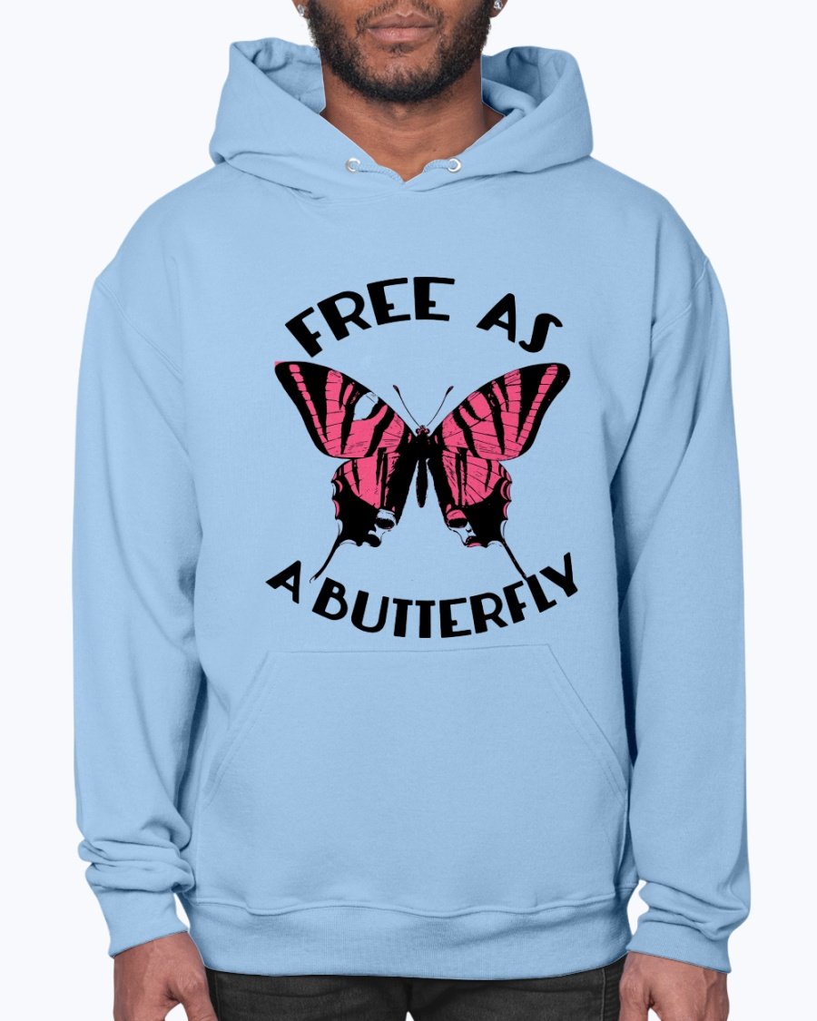 A stylish unisex hoodie featuring a butterfly design, made from soft preshrunk fleece, perfect for animal lovers.