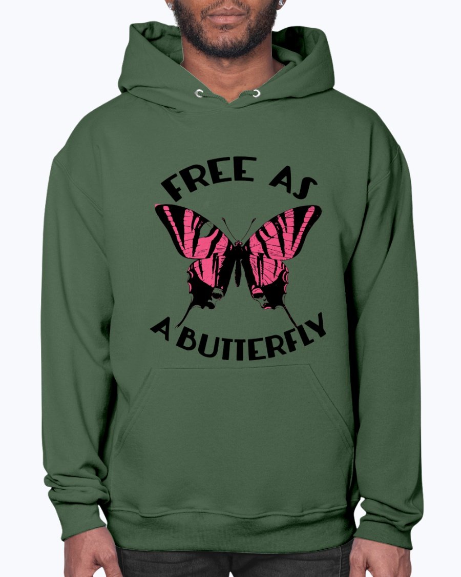 A stylish unisex hoodie featuring a butterfly design, made from soft preshrunk fleece, perfect for animal lovers.