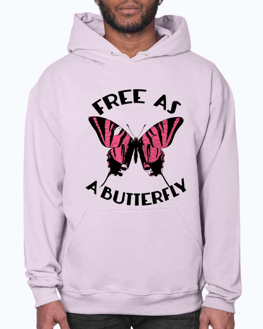 A stylish unisex hoodie featuring a butterfly design, made from soft preshrunk fleece, perfect for animal lovers.