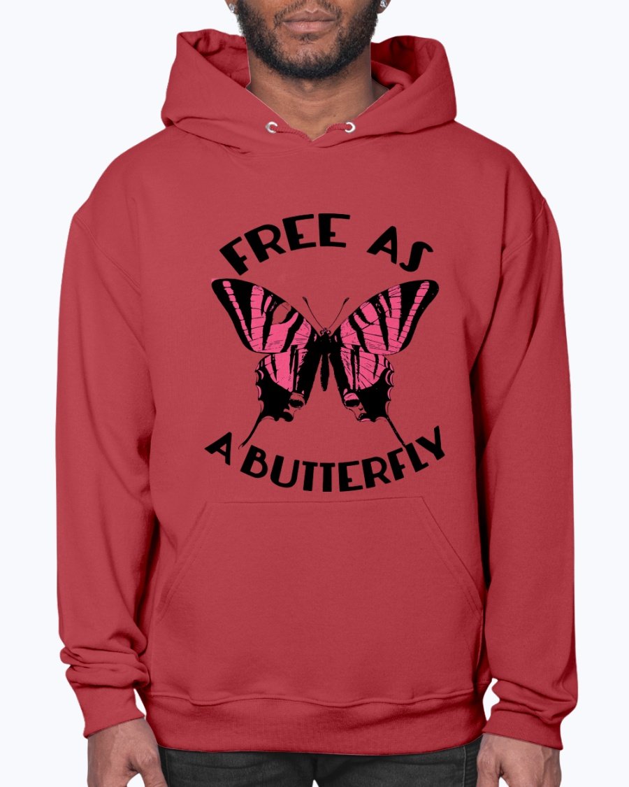 A stylish unisex hoodie featuring a butterfly design, made from soft preshrunk fleece, perfect for animal lovers.