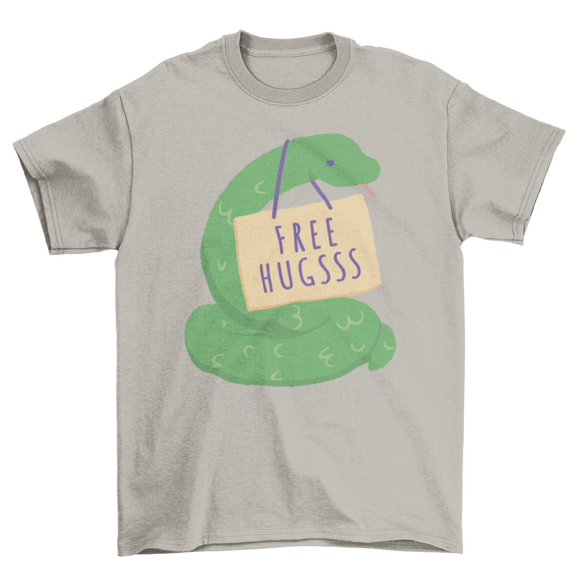 Free Hugs Snake T-shirt featuring a Viking man with arms crossed, showcasing a unique and playful design.