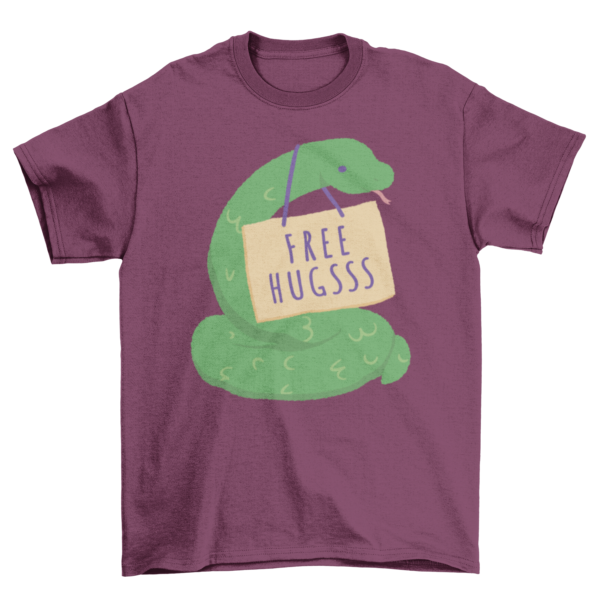 Free Hugs Snake T-shirt featuring a Viking man with arms crossed, showcasing a unique and playful design.