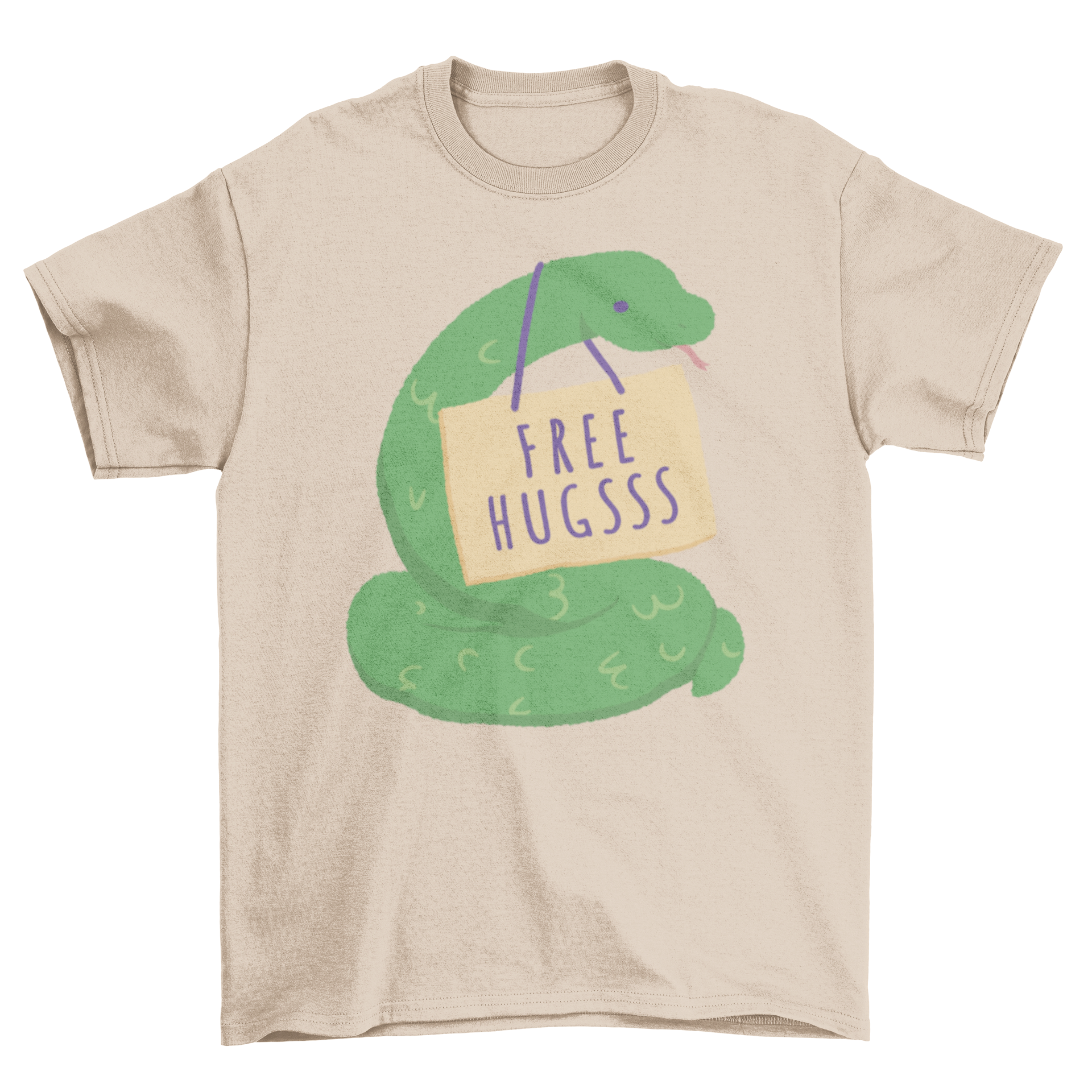 Free Hugs Snake T-shirt featuring a Viking man with arms crossed, showcasing a unique and playful design.