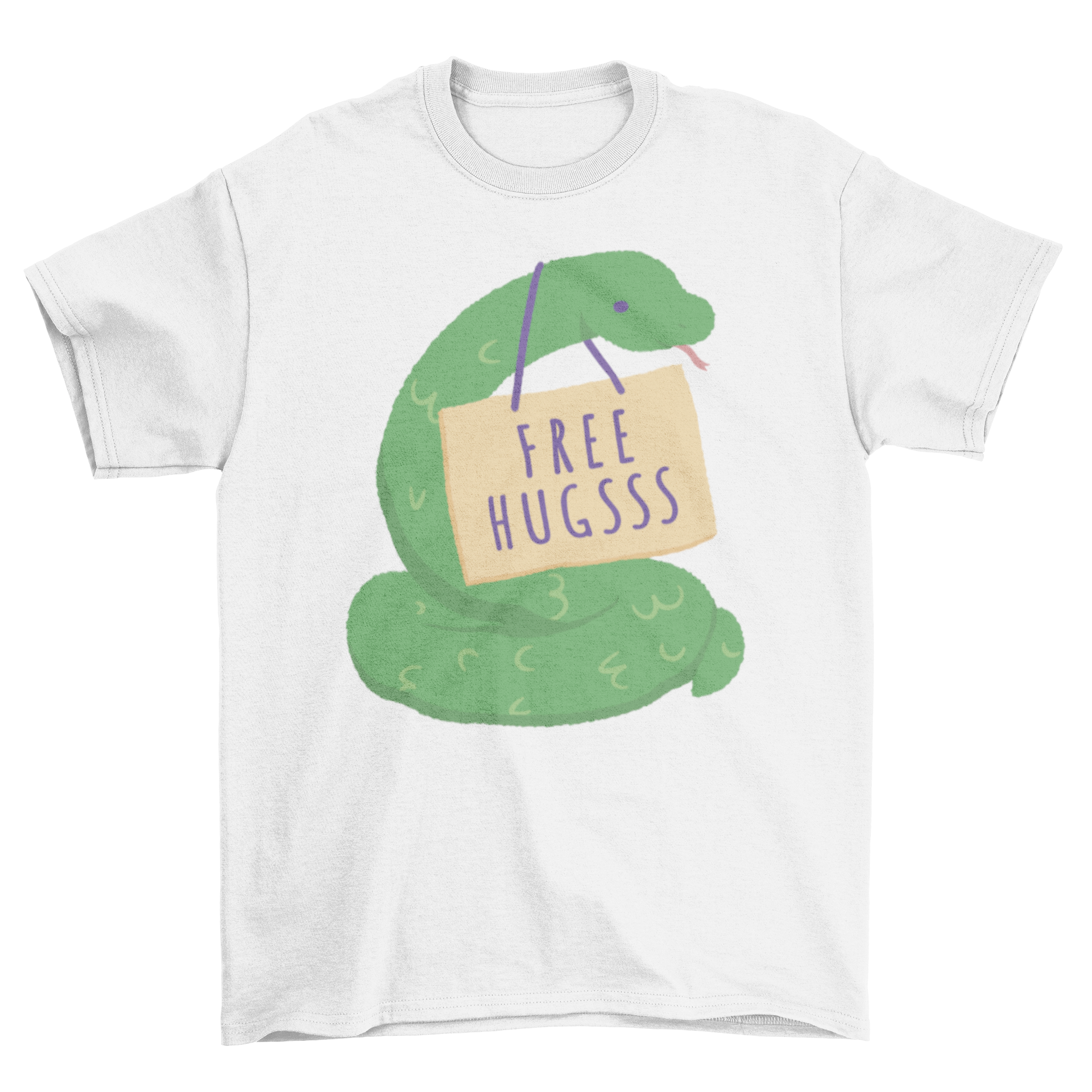 Free Hugs Snake T-shirt featuring a Viking man with arms crossed, showcasing a unique and playful design.