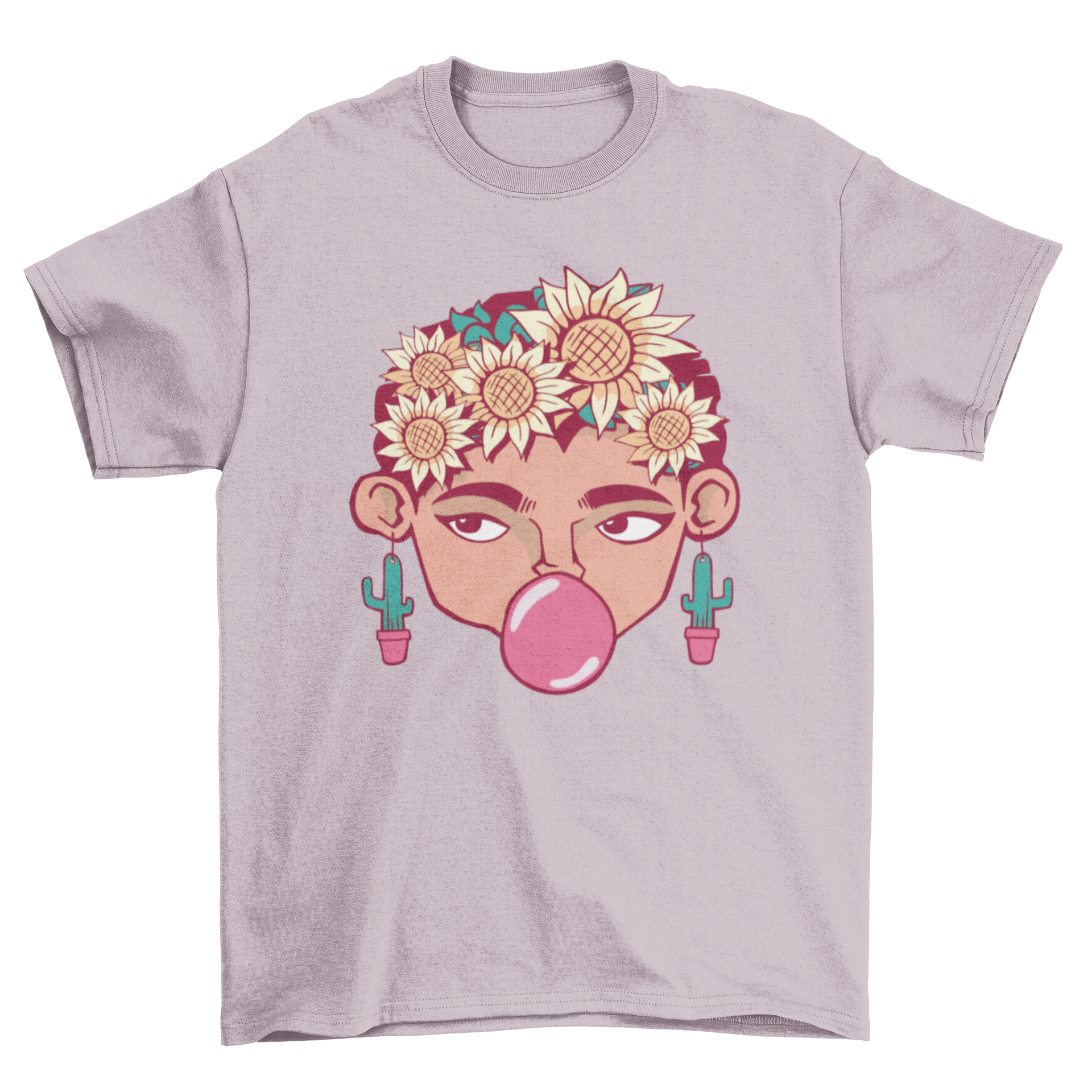 Frida Cartoon T-shirt featuring a colorful cartoon design of Frida Kahlo, showcasing her iconic style.