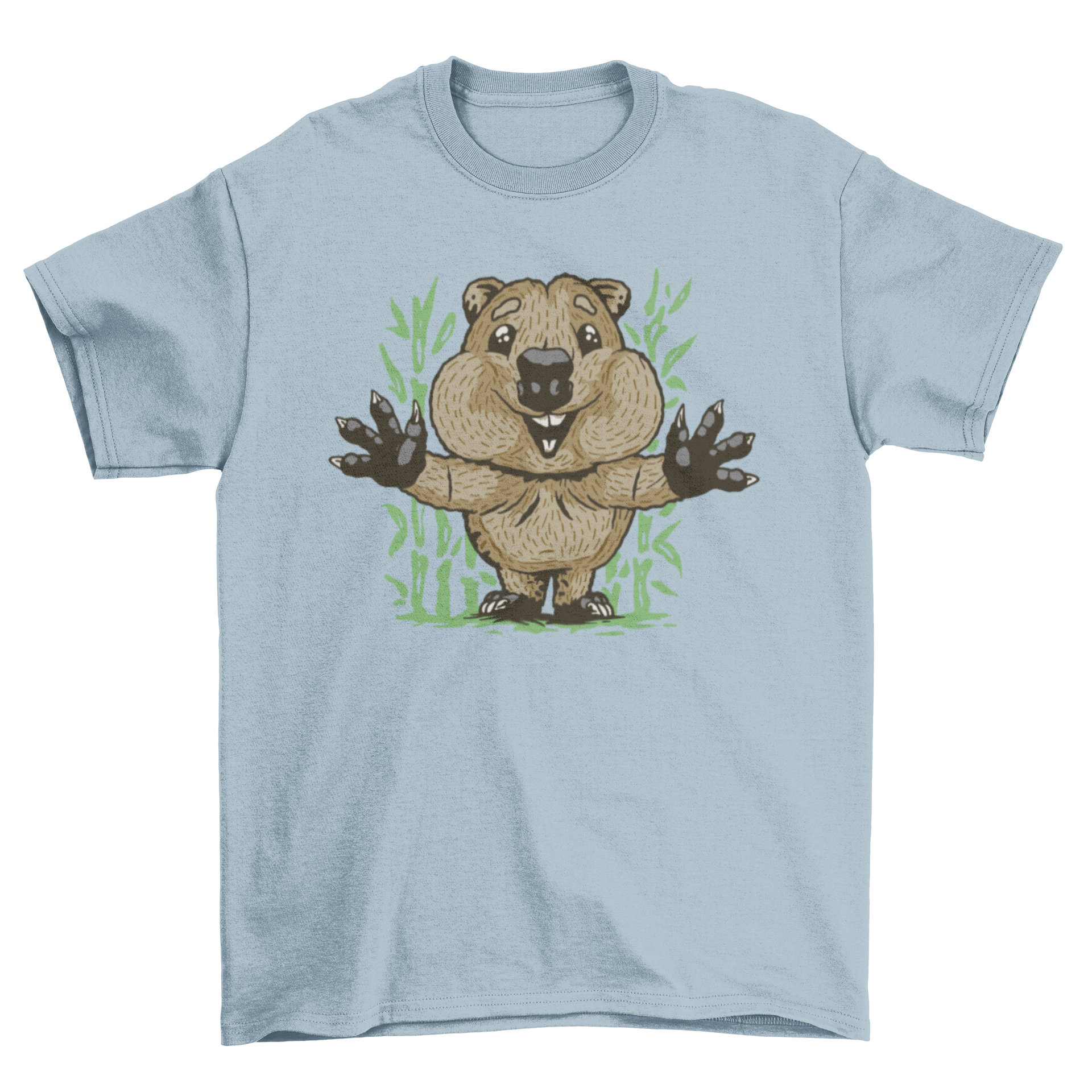 A soft t-shirt featuring a cute huggy quokka design, perfect for animal lovers.