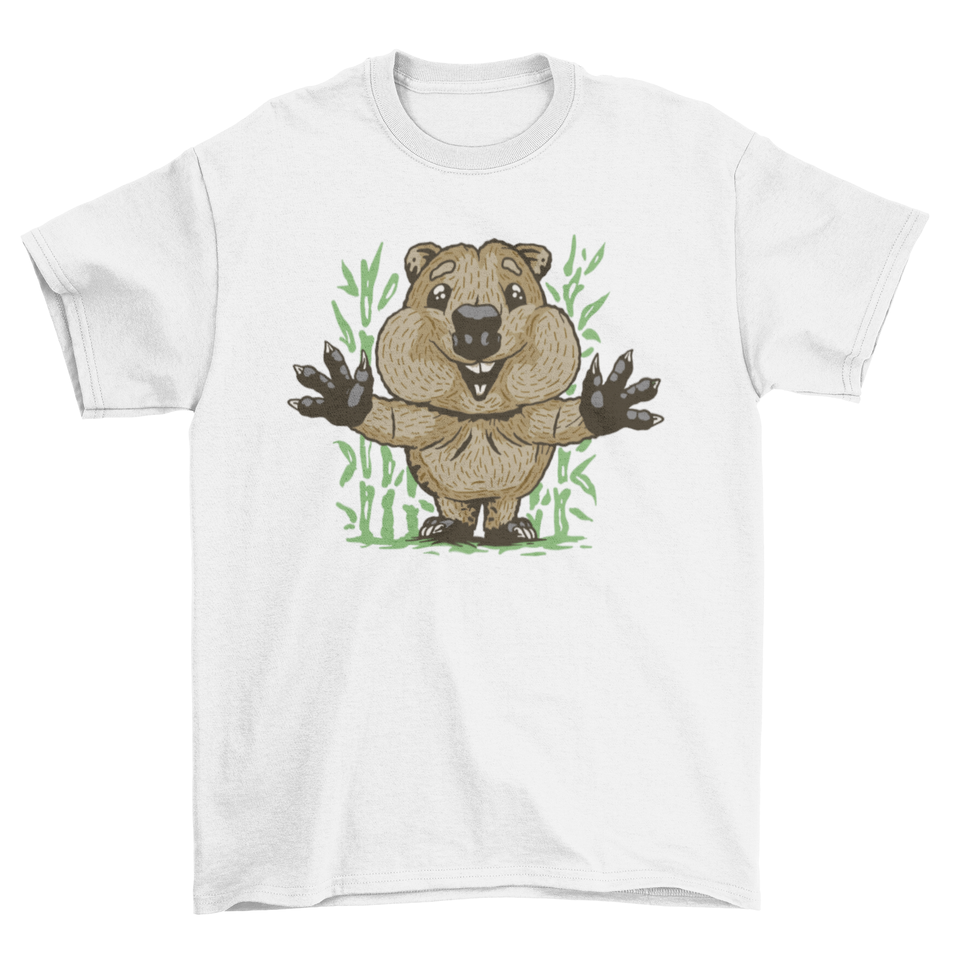 A soft t-shirt featuring a cute huggy quokka design, perfect for animal lovers.