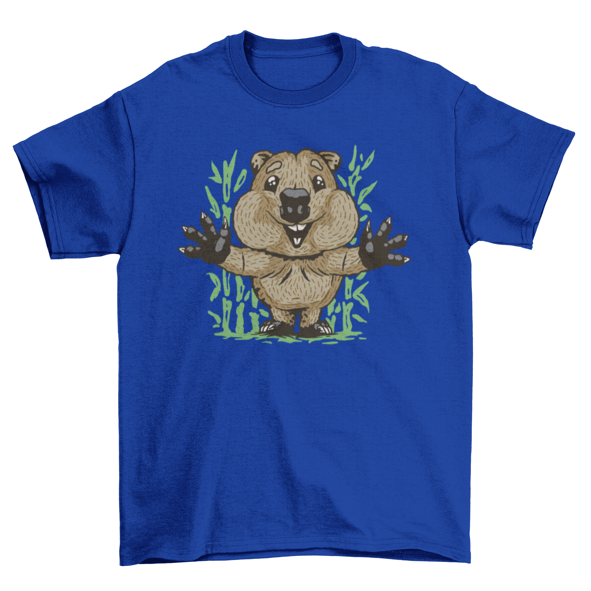 A soft t-shirt featuring a cute huggy quokka design, perfect for animal lovers.