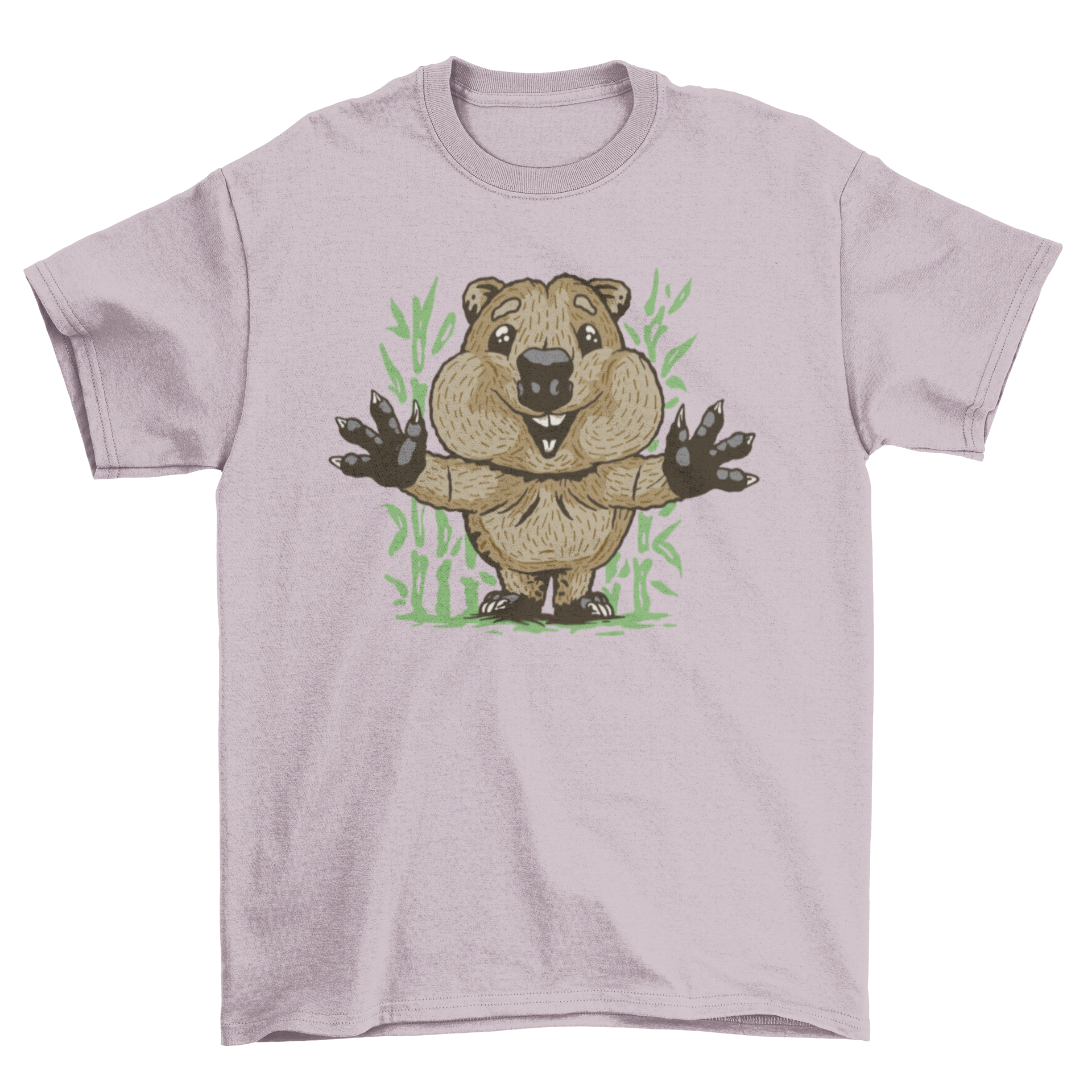 A soft t-shirt featuring a cute huggy quokka design, perfect for animal lovers.