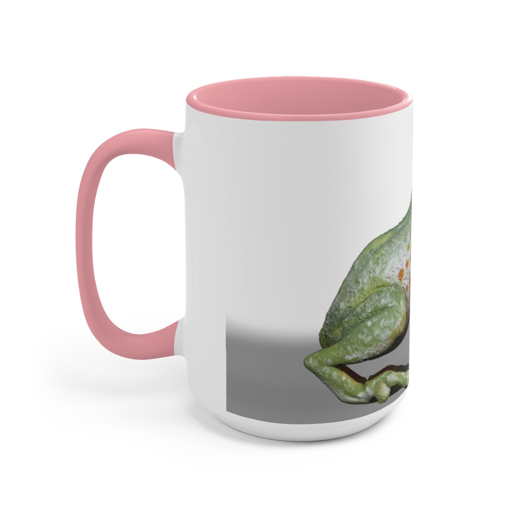 A stylish Frog Accent Mug featuring a vibrant two-tone design with a frog motif, available in multiple colors and sizes.