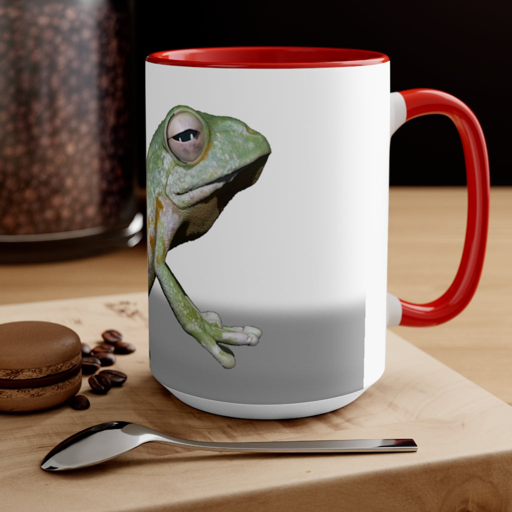 A stylish Frog Accent Mug featuring a vibrant two-tone design with a frog motif, available in multiple colors and sizes.